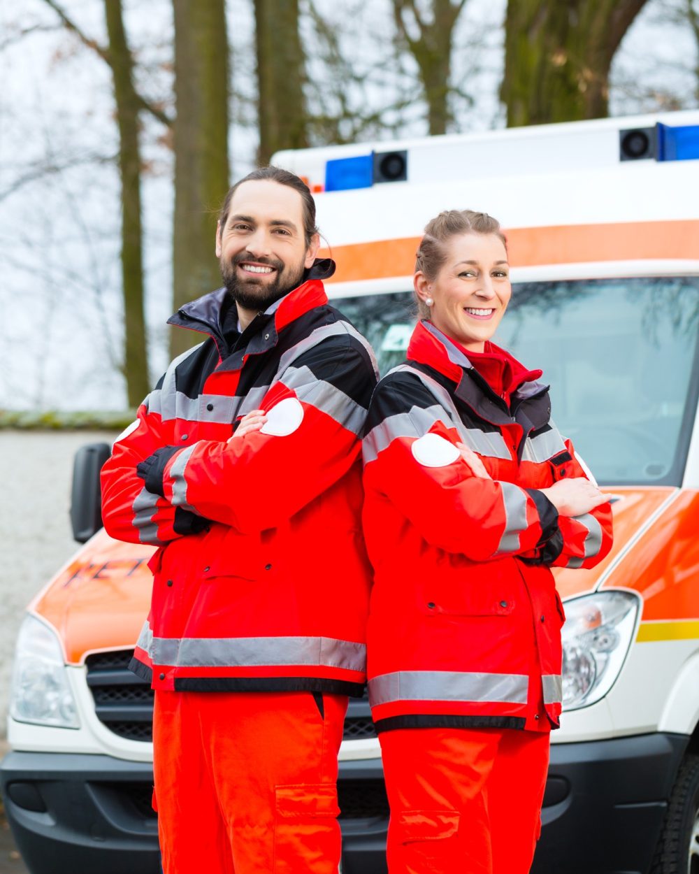 emergency-doctor-nurse-standing-front-ambulance-car